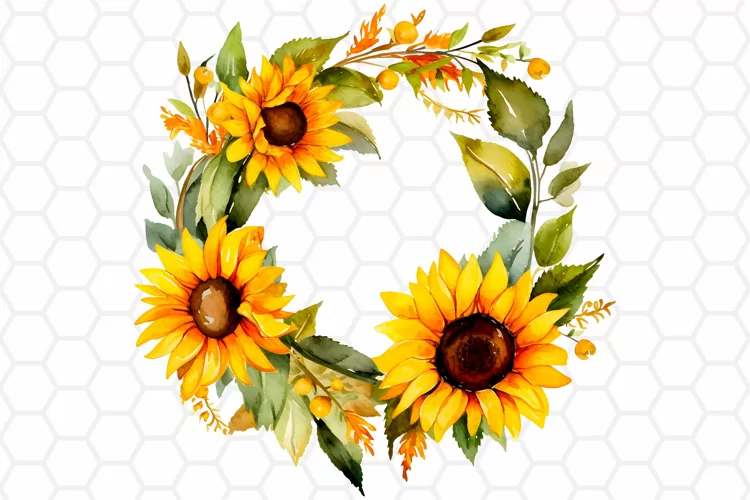 Sunflower Wreath Watercolor Cliparts, Sublimation PNG