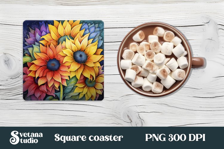 Sunflower square coaster sublimation | Sunflower coaster PNG