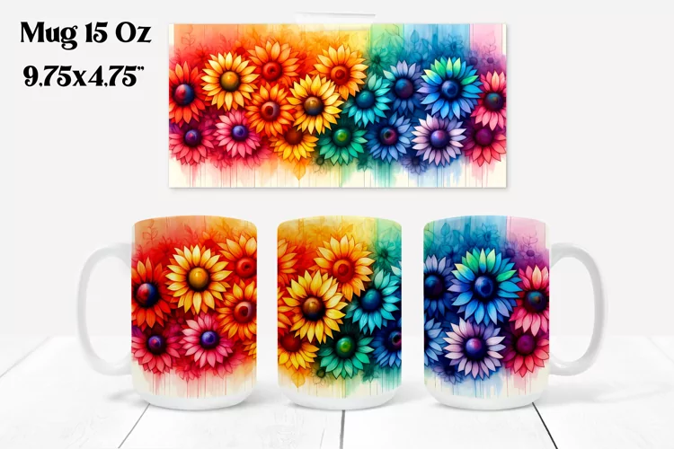 Sunflower mug wrap | Flower mug | Mug sublimation
