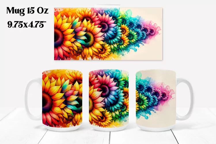 Sunflower mug wrap | Flower mug | Mug sublimation
