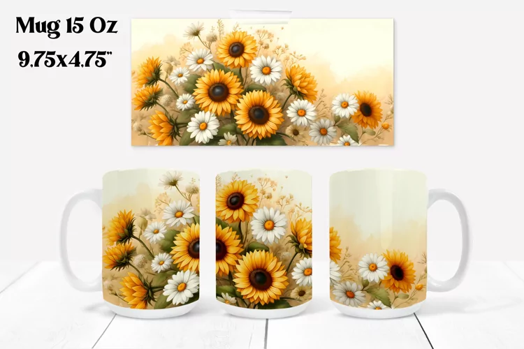 Sunflower mug wrap | Flower mug | Mug sublimation