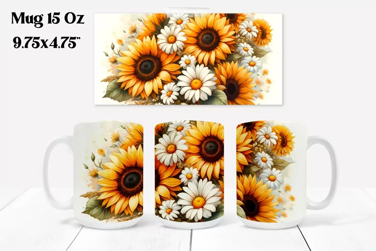 Sunflower mug wrap | Flower mug | Mug sublimation