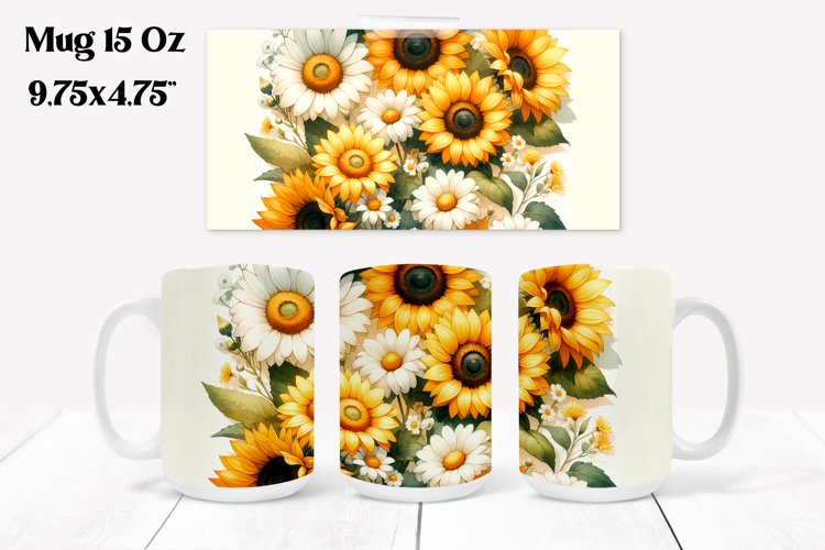 Sunflower mug wrap | Flower mug | Mug sublimation example image 1