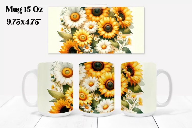 Sunflower mug wrap | Flower mug | Mug sublimation