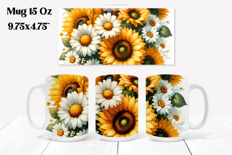Sunflower mug wrap | Flower mug | Mug sublimation example image 1