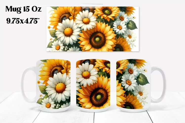 Sunflower mug wrap | Flower mug | Mug sublimation