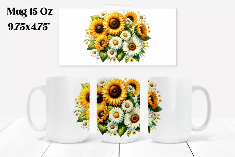 Sunflower mug wrap | Flower mug | Mug sublimation