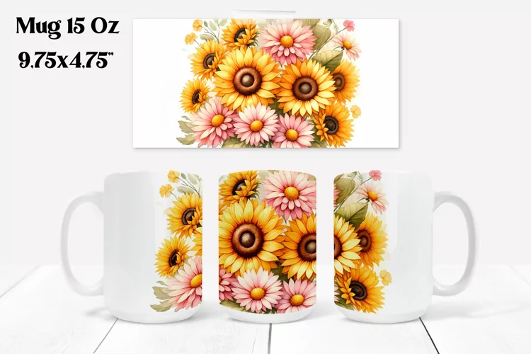Sunflower mug wrap | Flower mug | Mug sublimation