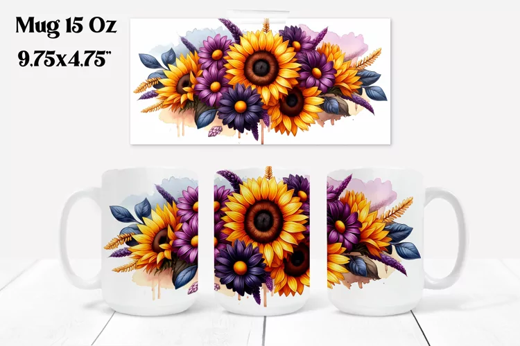 Sunflower mug wrap | Flower mug | Mug sublimation