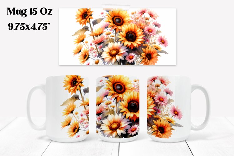 Sunflower mug wrap | Flower mug | Mug sublimation example image 1