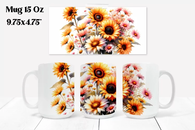 Sunflower mug wrap | Flower mug | Mug sublimation