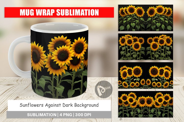 Mug sublimation design Sunflowers Dark