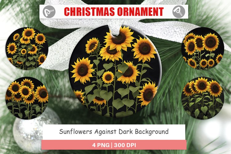Sunflowers Dark Christmas Ornaments