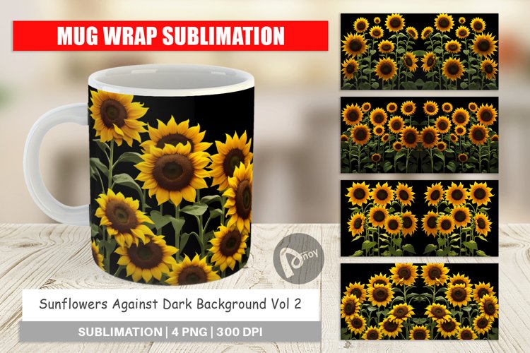 Mug sublimation design Sunflowers Dark
