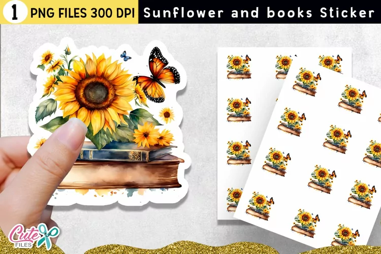 Sunflowers and books Sticker for print and cut sticker
