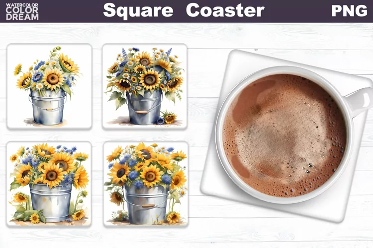 Sunflowers Square Coaster | Wildflowers Coaster Sublimation