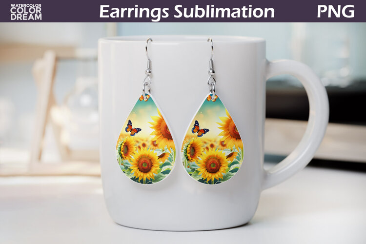 Sunflowers Teardrop Earrings | Sunflowers Butterfly Earrings example image 1