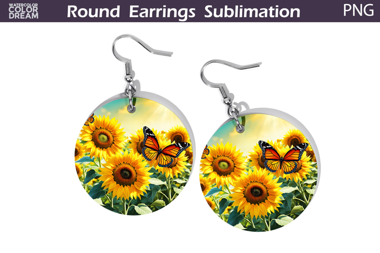 Sunflowers Round Earrings | Summer Butterfly Earrings