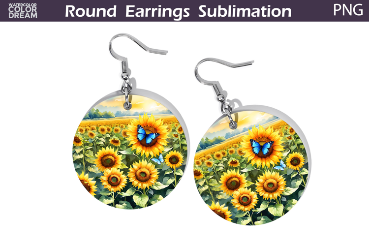 Sunflowers Round Earrings | Summer Butterfly Earrings