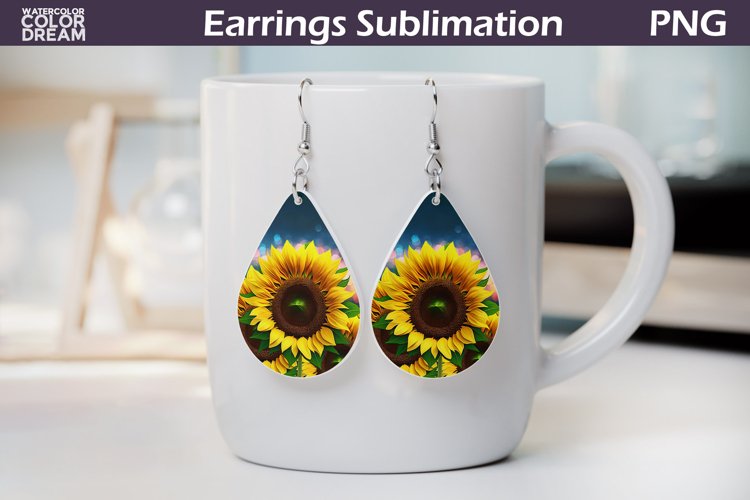 Sunflowers Teardrop Earrings | 3D Sunflowers Earrings example image 1