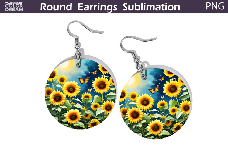 Sunflowers Round Earrings | Summer Butterfly Earrings