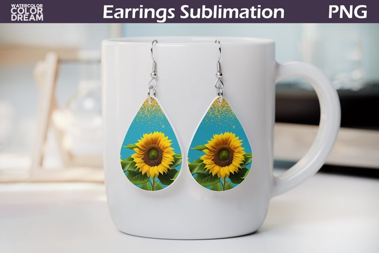 Sunflowers Teardrop Earrings | 3D Sunflowers Earrings example image 1