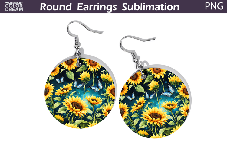 Sunflowers Round Earrings | Summer Butterfly Earrings