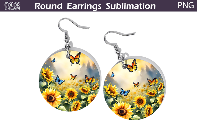 Sunflowers Round Earrings | Summer Butterfly Earrings