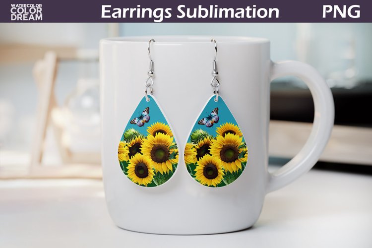 Sunflowers Teardrop Earrings | 3D Sunflowers Earrings example image 1