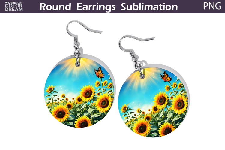 Sunflowers Round Earrings | Summer Butterfly Earrings