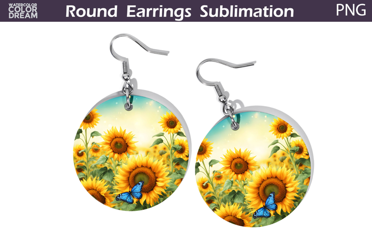 Sunflowers Round Earrings | Summer Butterfly Earrings