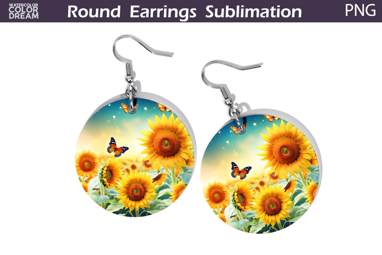 Sunflowers Round Earrings | Summer Butterfly Earrings
