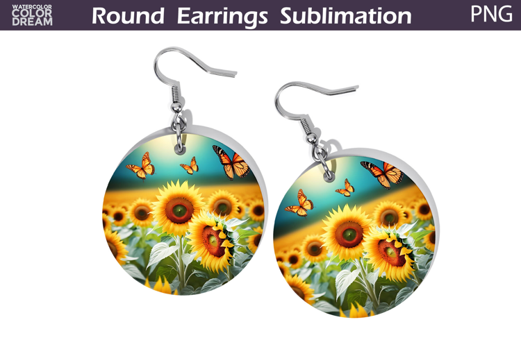 Sunflowers Round Earrings | Summer Butterfly Earrings