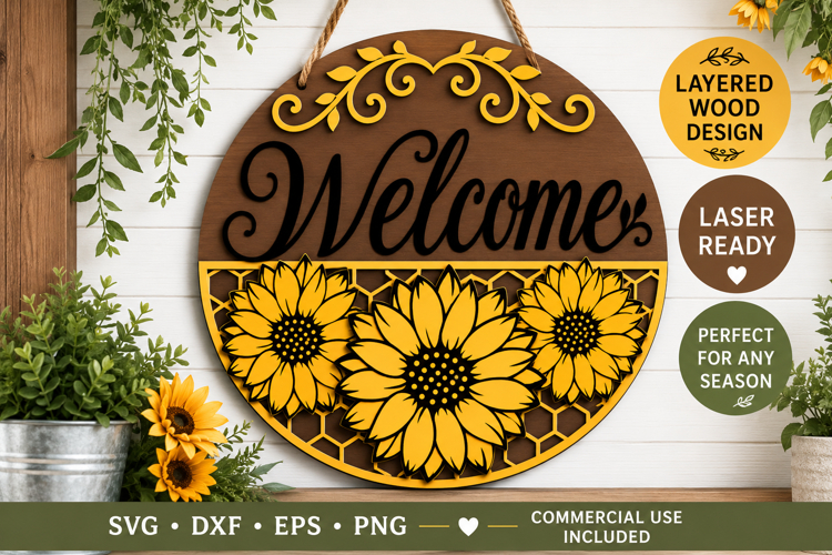 Welcome Sunflower Sign SVG | Door Hanger laser