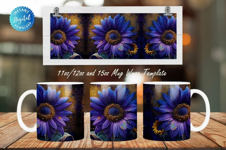 Sunflowers Glitter Blue 11, 12 & 15 Oz Mug Sublimation