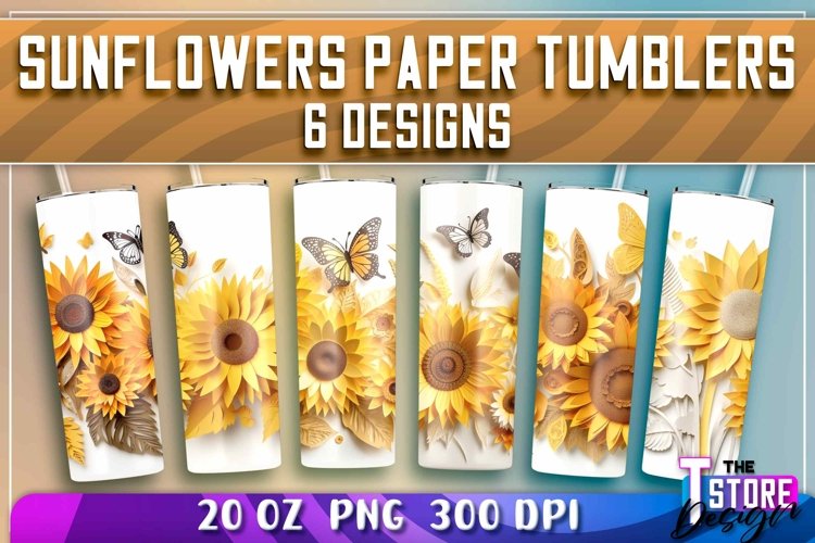 Sunflowers Paper Tumblers Bundle|Sunflower 20 oz PNG v.1