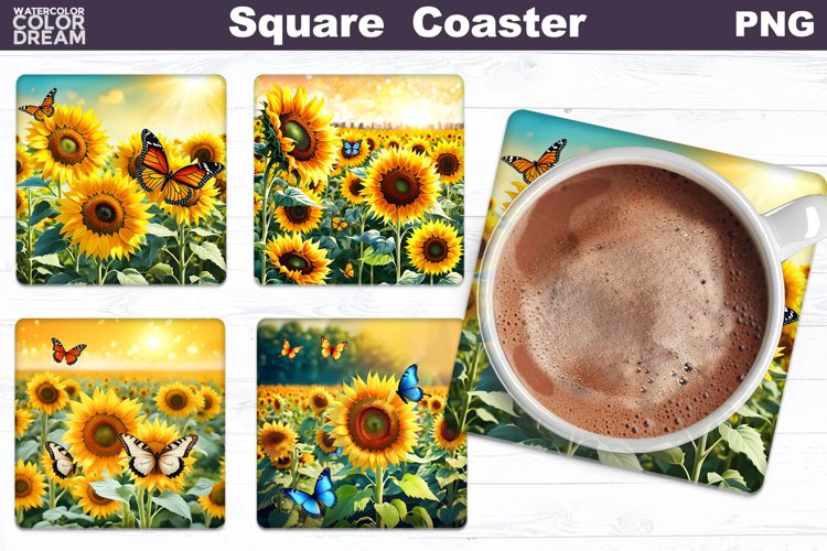 Sunflowers Square Coaster | Sunflowers Butterfly Coaster
