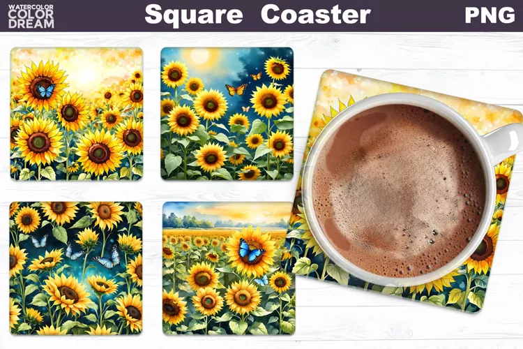 Sunflowers Square Coaster | Sunflowers Butterfly Coaster