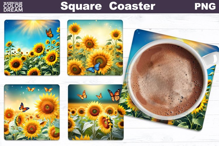Sunflowers Square Coaster | Sunflowers Butterfly Coaster