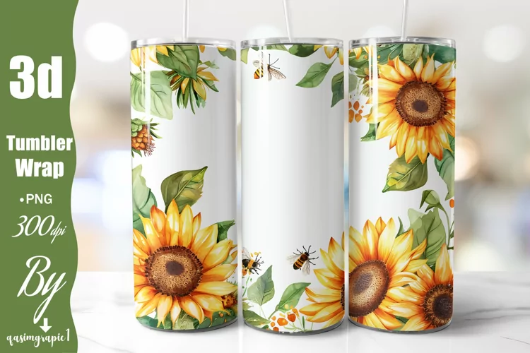 Sunflowers Tumbler Wrap Watercolor Sunflower 20 oz Wrap