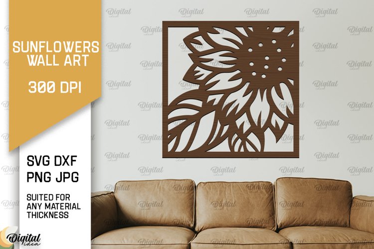 Sunflower Wall Art Laser Cut. Sunflower Wall Decor SVG example image 1