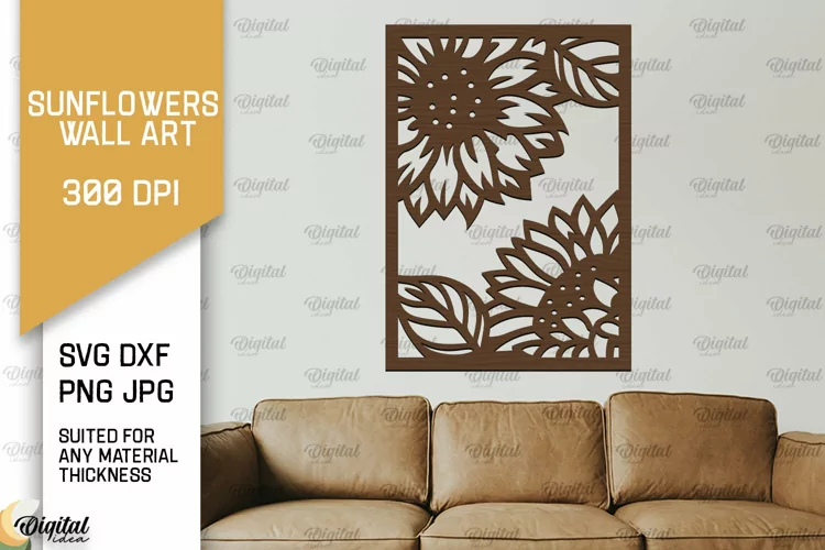 Sunflower Wall Art Laser Cut. Sunflower Wall Decor SVG