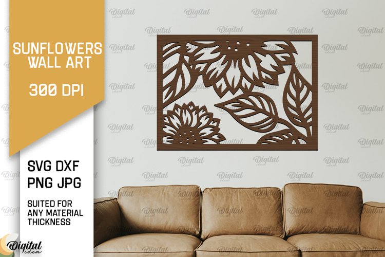 Sunflower Wall Art Laser Cut. Sunflower Wall Decor SVG example image 1