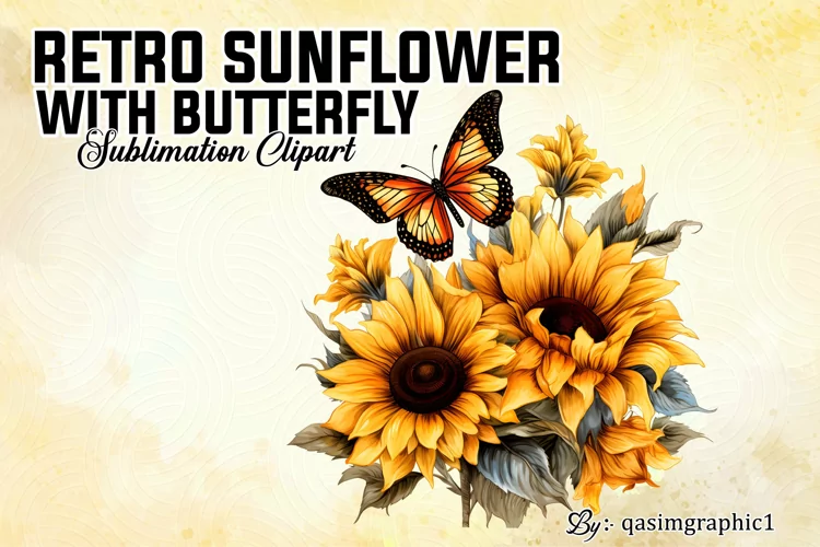 Sunflowers with Butterfly Watercolor Clipart PNG
