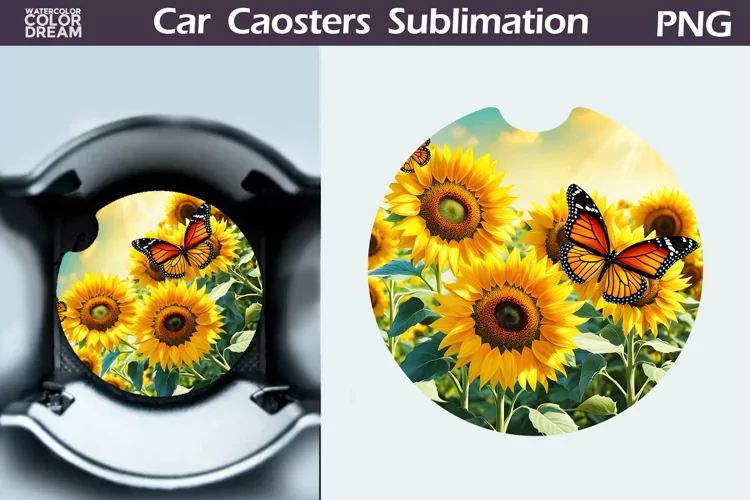 Sunflowers Car Coaster | Sunflowers Round Coaster