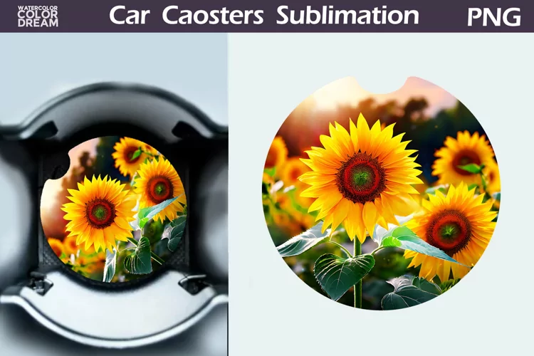 Sunflowers Car Coaster | Sunflowers Round Coaster
