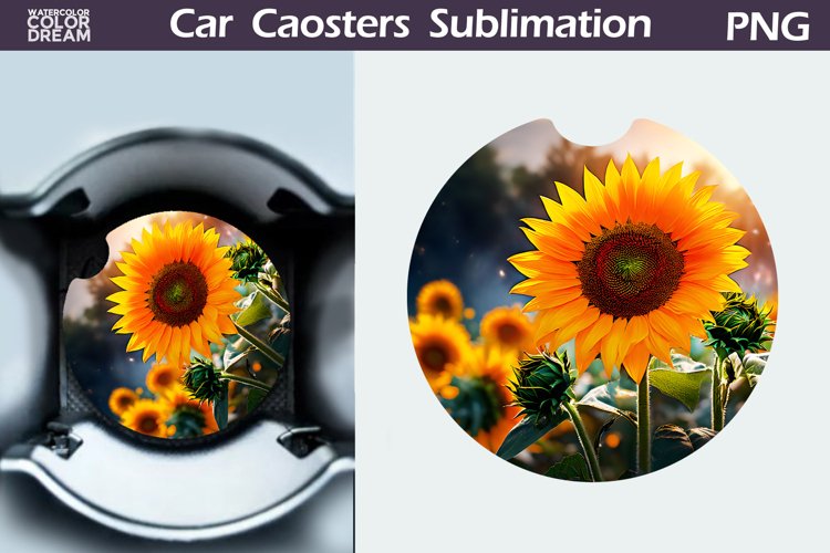 Sunflowers Car Coaster | Sunflowers Round Coaster