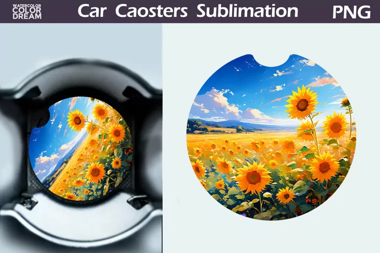 Sunflowers Car Coaster | Sunflowers Round Coaster