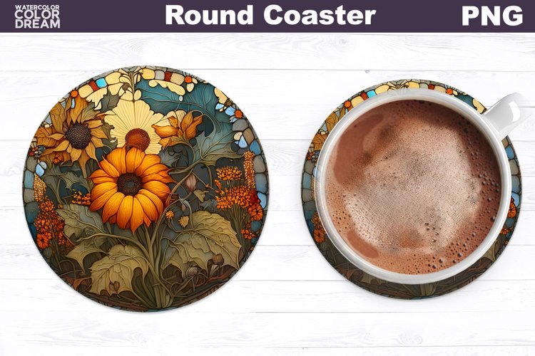 Sunflowers Coaster | Round Coaster Sublimation example image 1
