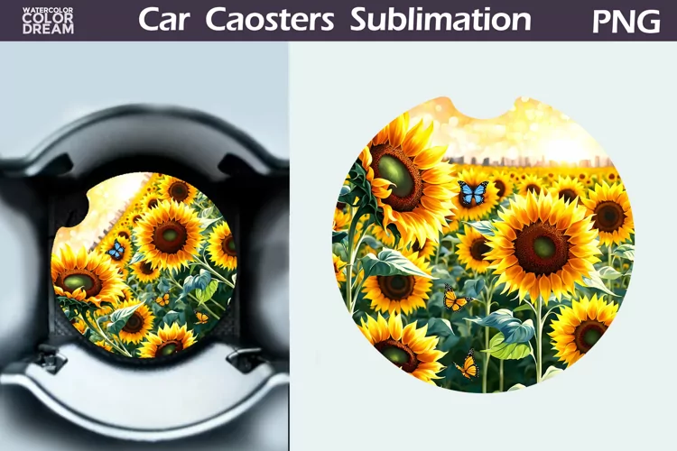 Sunflowers Car Coaster | Sunflowers Round Coaster